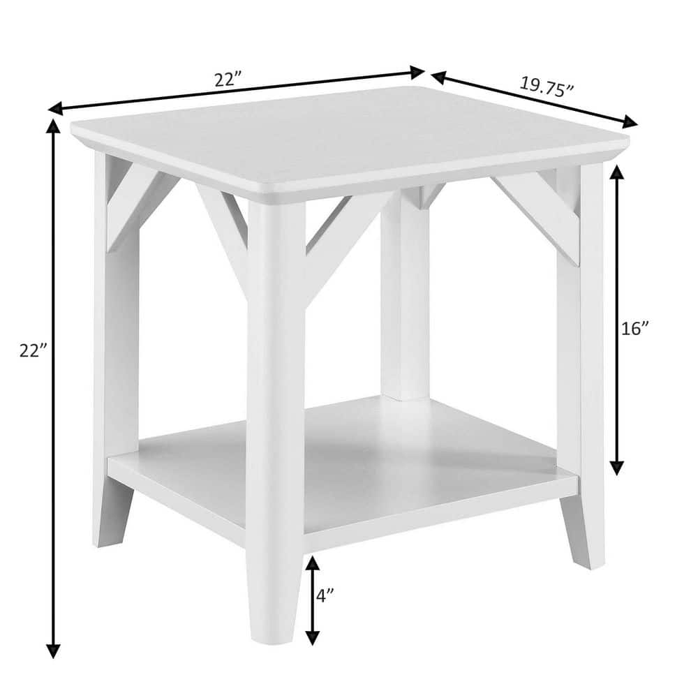 White Woodgrain Rustic End Table with Shelf, 22"