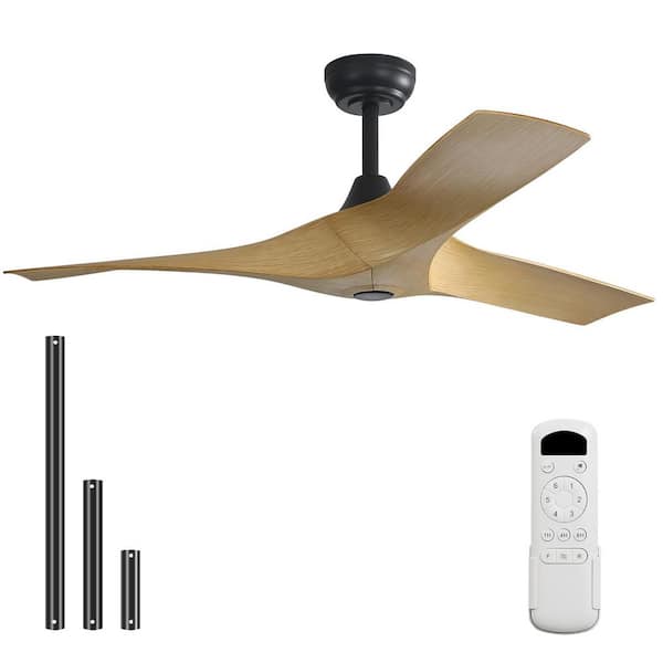CACI Mall 52 in. Indoor/Outdoor Black Ceiling Fan without Light for Living Room, Remote Control Included