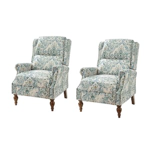 Sharon Blue Traditional Solid Wood Foot Cutaway Arms with Nailheads Manual Recliner Set of 2
