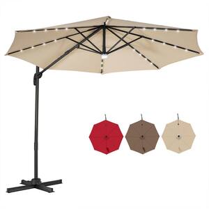 10 ft. Cantilever Solar Umbrella with 28 LED for Backyard, Garden and Lawn, Beige