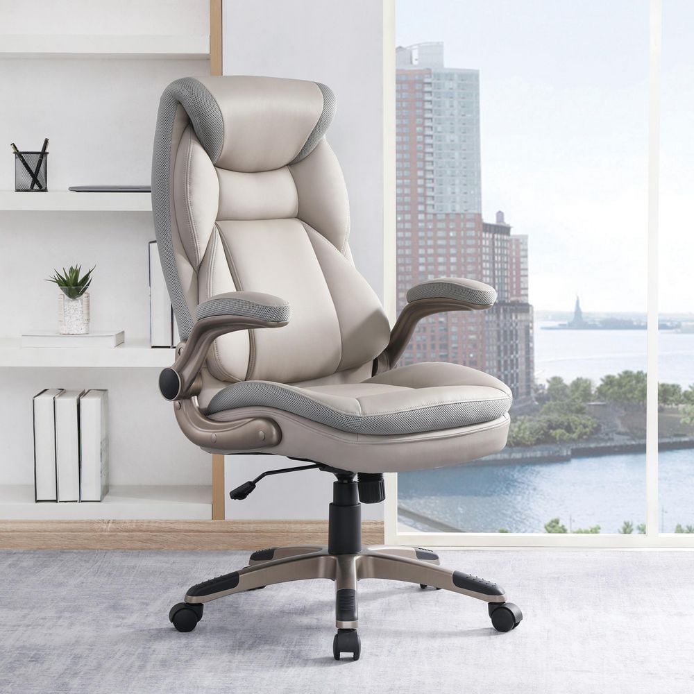 Taupe High Back Executive Swivel Chair with Adjustable Arms