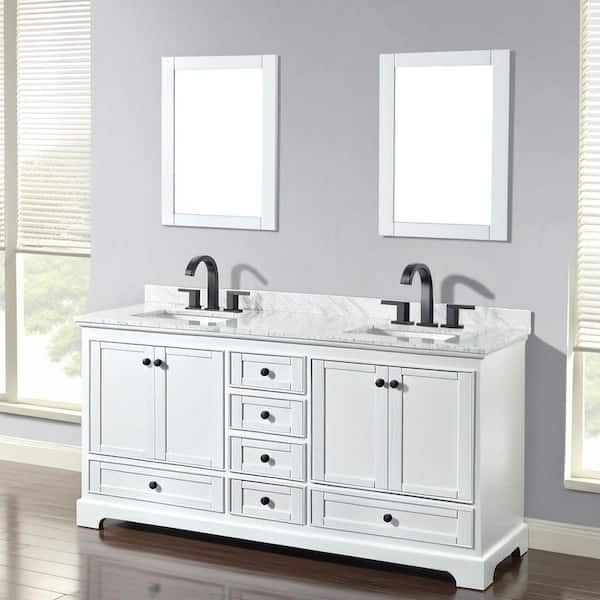 Deborah 72 in. W x 22 in. D x 35 in. H Double Bath Vanity in White with White Carrara Marble Top