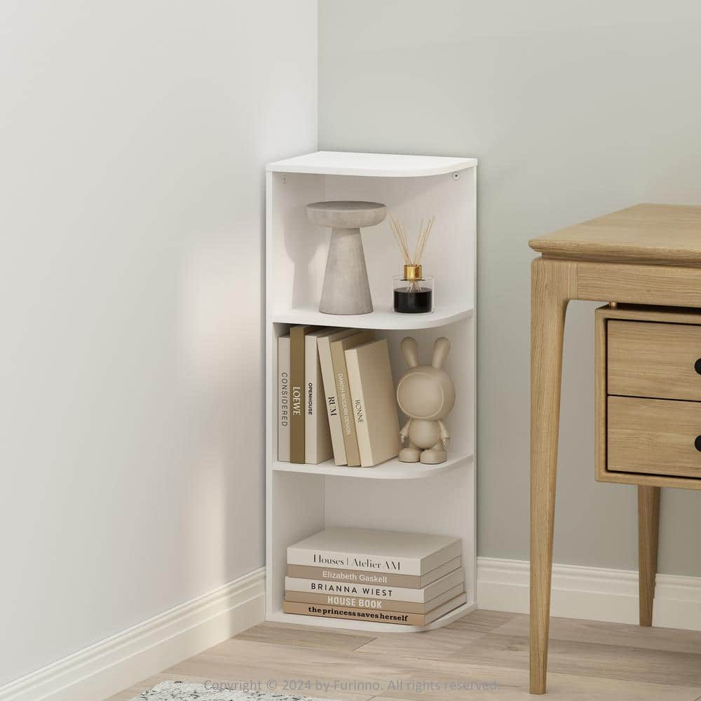 Furinno Reed 31.5 in. Tall White Wood 3-Shelf Bookcase