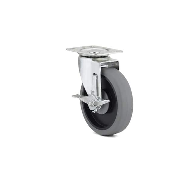 Richelieu Hardware 5 in. (127 mm) Gray Braking Swivel Plate Caster with 298 lb. Load Rating