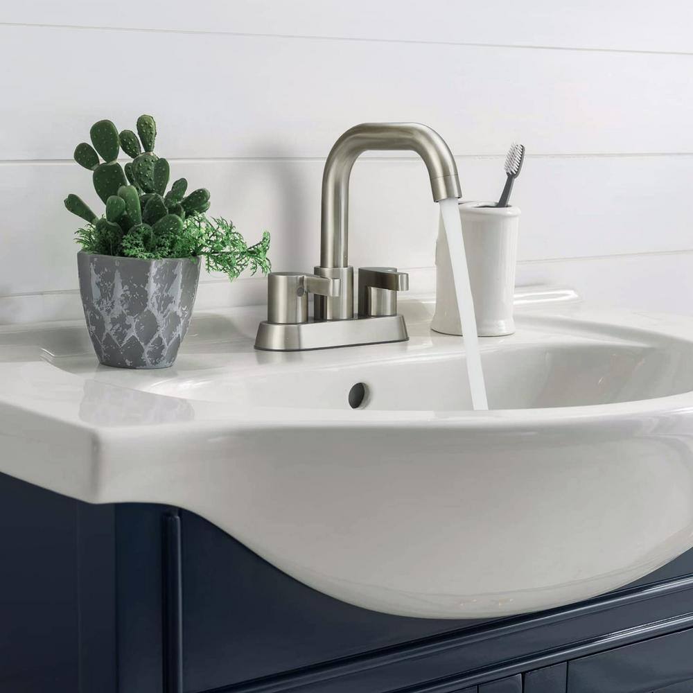 Brushed Nickel Double Handle Mid Arc Bathroom Faucet