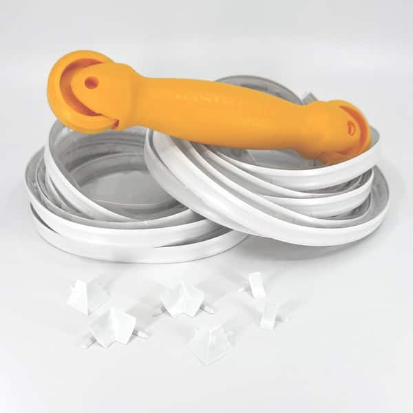 1/2 in. x 20 ft. White PVC Self-Adhesive Flexible Caulk Trim Molding Applicator Tool and Corners