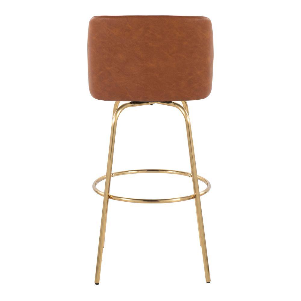 Camel Faux Leather and Gold Metal Swivel Bar Stools