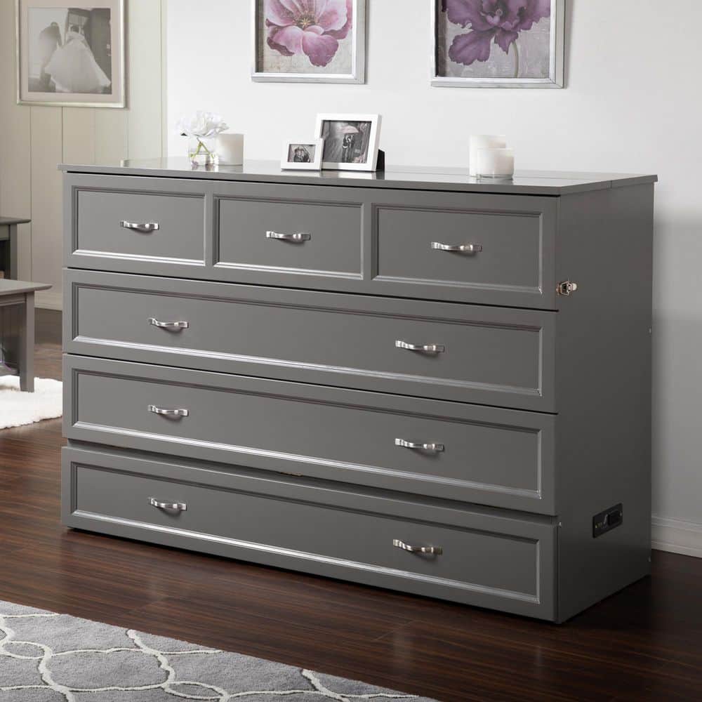 Deerfield Gray Farmhouse Queen Murphy Bed Chest with Charging Station