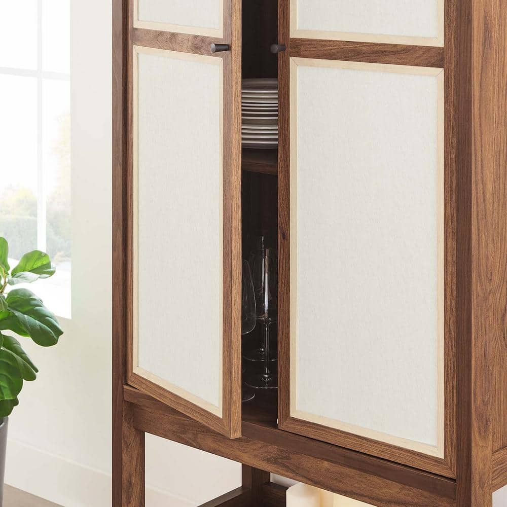 Capri Tall Walnut Wood Grain Freestanding Storage Cabinet with Linen Doors