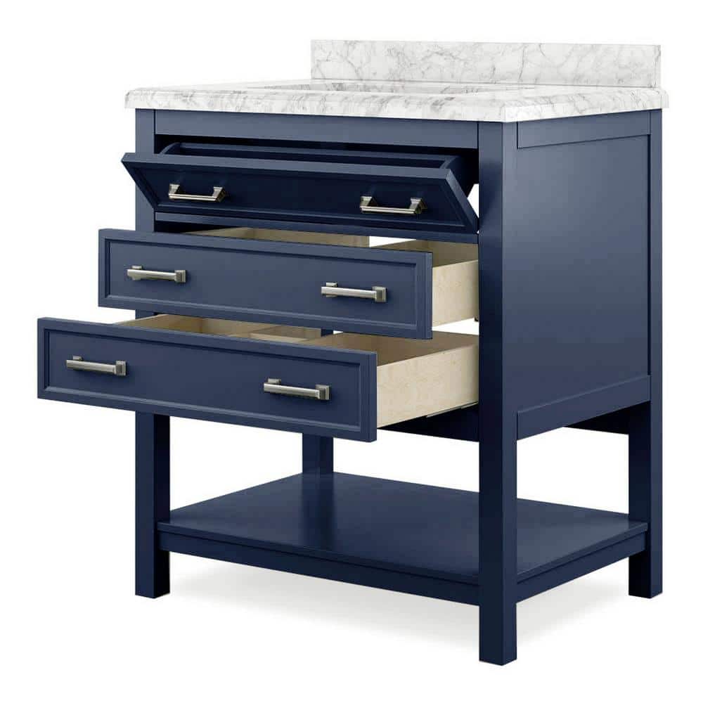 Freya 31" Blue Bathroom Vanity with White Marble Top
