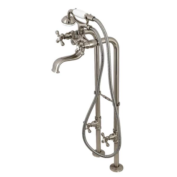 Kingston Brass Kingston 3-Handle Freestanding Tub Faucet with Supply Line and Stop Valve in Brushed Nickel