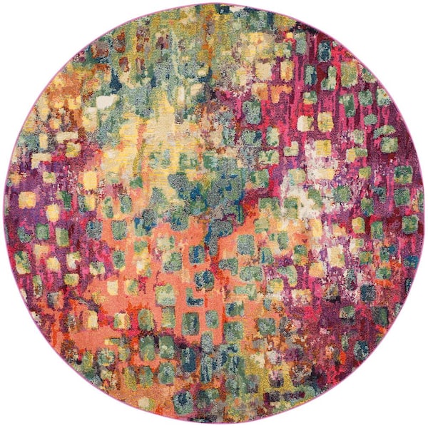 SAFAVIEH Monaco Pink/Multi 5 ft. x 5 ft. Round Geometric Area Rug