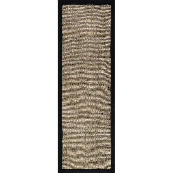 Armani Geometric Seagrass Area Black 3 ft. x 8 ft. Indoor Runner Rug