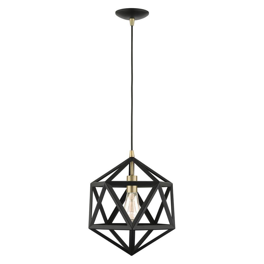 Geometric Textured Black and Brass 1-Light Pendant