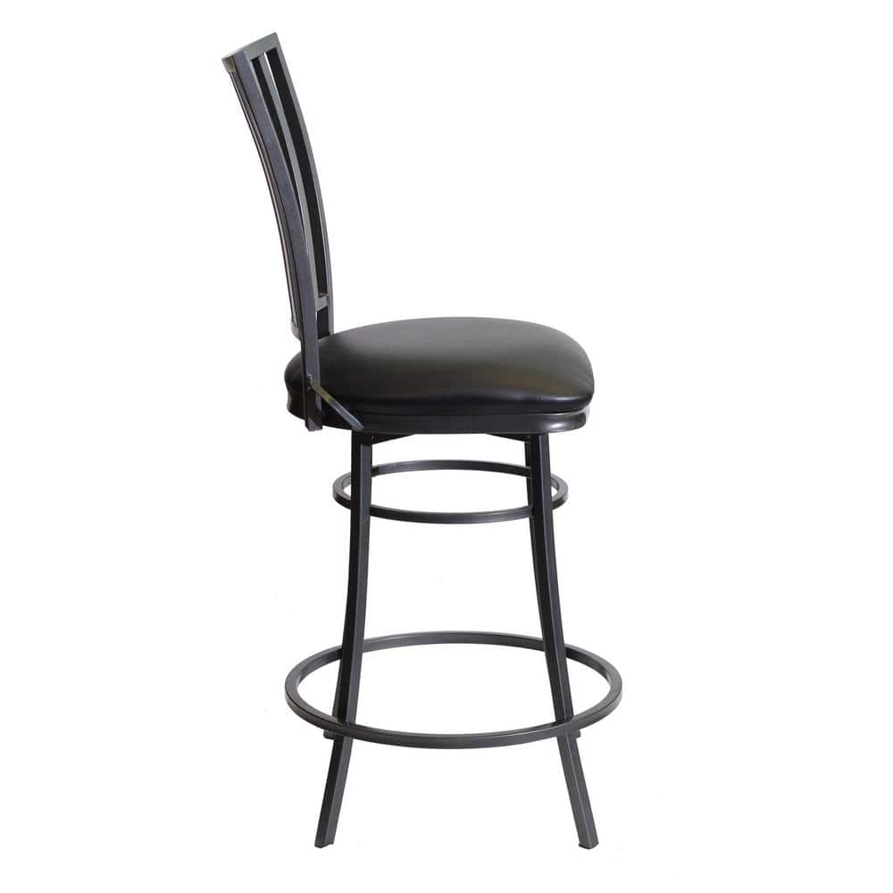 Stellan Black Metal Swivel Counter Stool with Faux Leather Seat