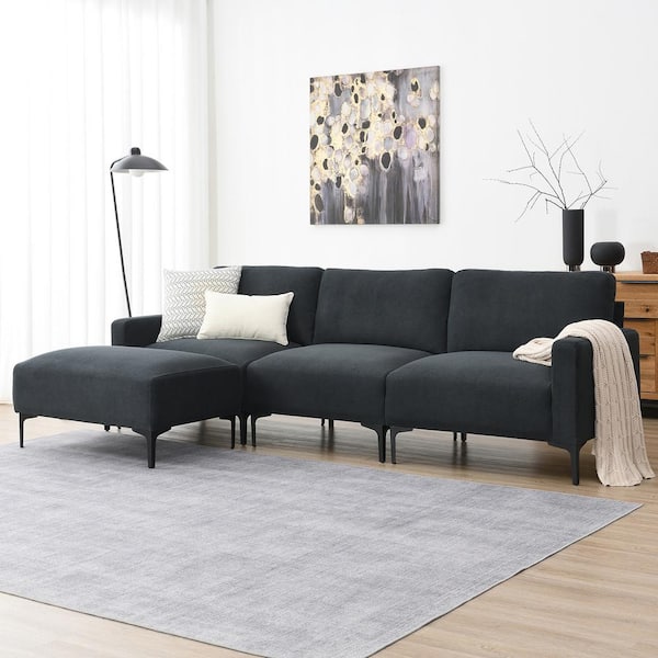 sumyeg 103.5 in. L-Shaped Modern Velvet Sectional Sofa in. Dark Gray with Convertible Ottoman