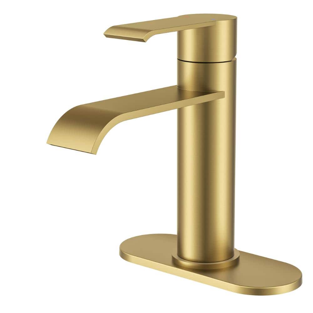 Single-Handle Single Hole Waterfall Bathroom Faucet with Pop-Up Drain and Deck Plate in Gold price history on PriceWatchPro