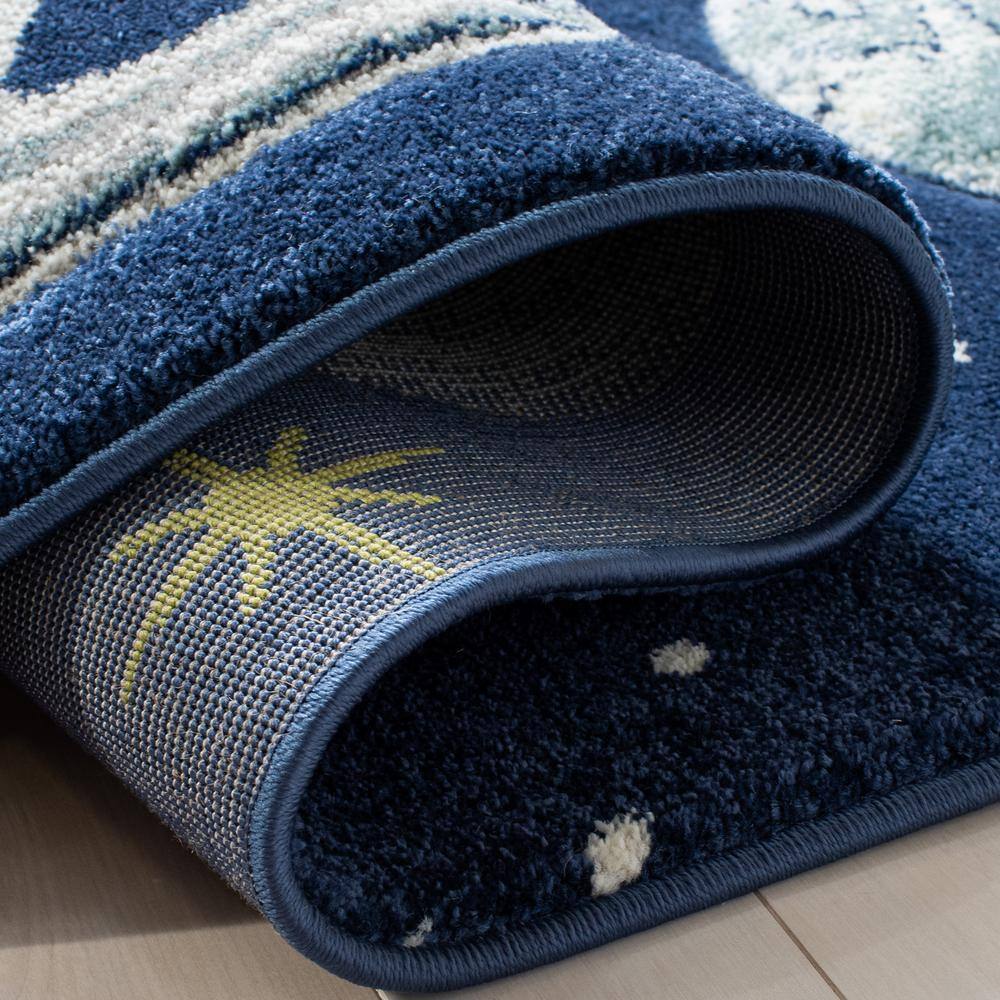 Navy and Ivory Space-Themed Kids Rectangular Rug