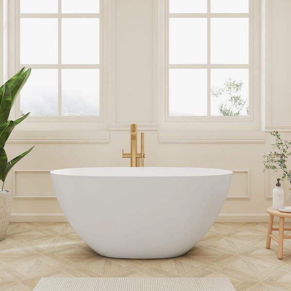 SJ STAR&JANE Verna 51 in. x 27 in. Solid Surface Freestanding Bathtub Stone Resin Soaking Tub in Matte White