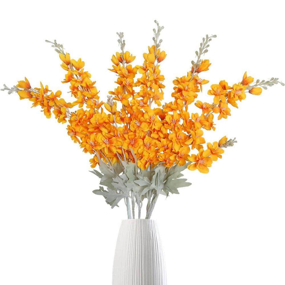 33.5 in. Orange 6 Pieces Artificial Delphinium Fake Flower Other