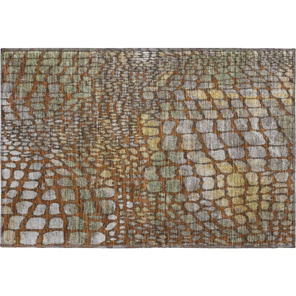 Mayfield Premium Machine Washable Abstract AMF988 Paprika 2 ft. x 3 ft. Area Rug