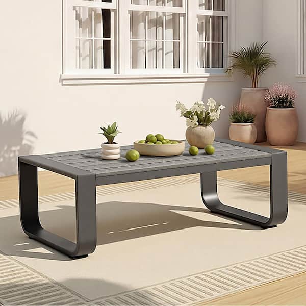 Sebastian Gray Aluminum Coffee Table for Patio Conversation Set with Plush Fabric Cushion,Rust-resistant,Weatherproof