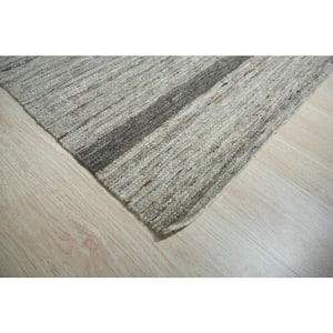 Light Gray Hand-Woven Wool Contemporary Natural Wool Flat Rug, 10' x 14', Area Rug