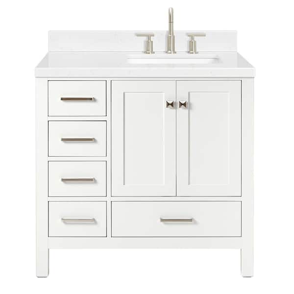 Cambridge 36 in. Single Sink Freestanding Bathroom Vanity in White with Carrara White Quartz Top
