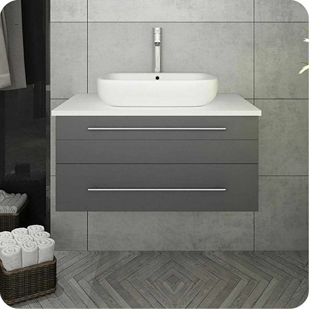 29'' Gray Solid Wood & MDF Modern Wall-Mounted Vanity Cabinet
