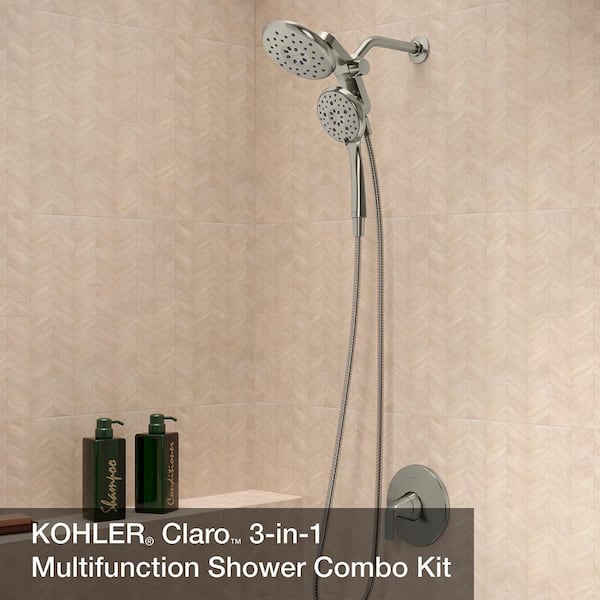 Claro 3-Spray Dual Wall Mount Fixed and Handheld Shower Head 1.75 GPM in Vibrant Brushed Nickel