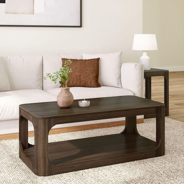 Forma 48 in. Walnut Rectangle Wood Coffee Table with Shelf