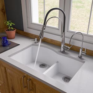 Undermount Granite Composite 33 in. 35/65 Double Bowl Kitchen Sink in White