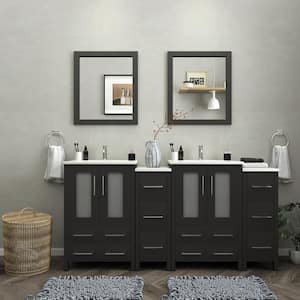 Brescia 72 in. W x 18.1 in. D x 35.8 in. H Double Basin Bathroom Vanity in Espresso with Top in White Ceramic and Mirror