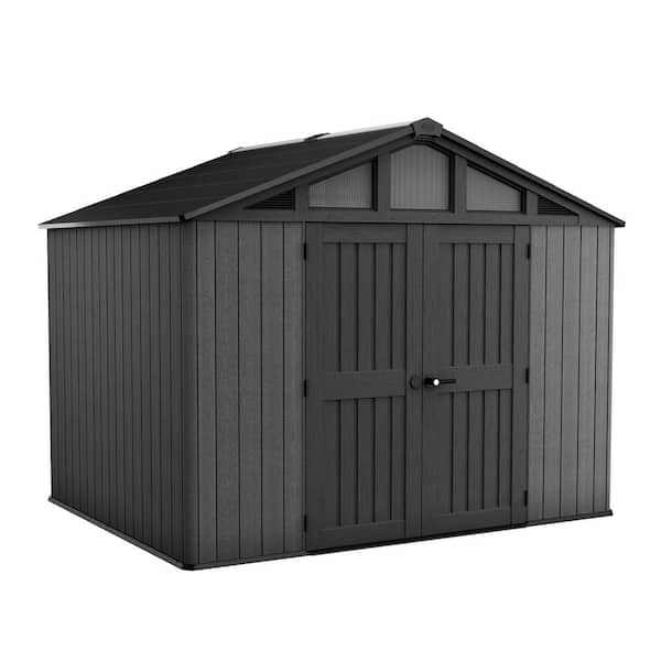 Keter Stronghold 2.0 10 ft. W x 8 ft. D Durable Resin Plastic Storage Shed with Flooring Grey 74 sq. ft.