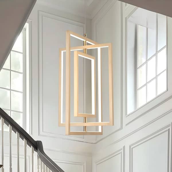 Modern 35W Integrated LED Chandelier, 3-Light DIY Brushed Gold Chandelier, Minimalistic Geometric Pendant Light Fixture