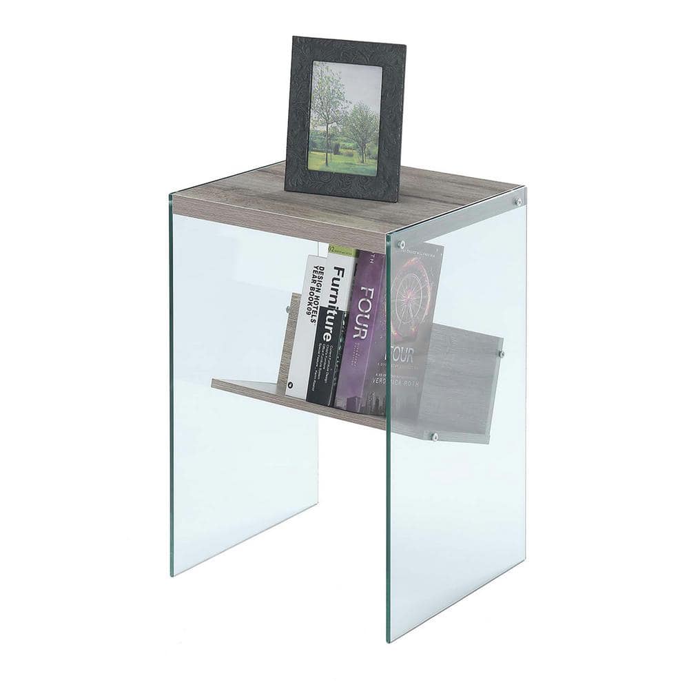 Sandstone and Glass Rectangular End Table with Lower Shelf