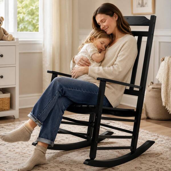 KOZYARD Porch Rocker Solid Black Wood Outdoor Rocking Chair
