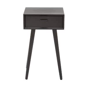 13 in. Black Single Drawer Large Rectangle Wood End Accent Table