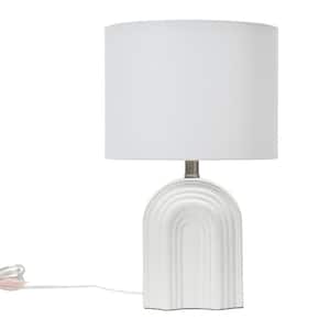 19 in. White Indoor Table Lamp with Linen Drum Shade