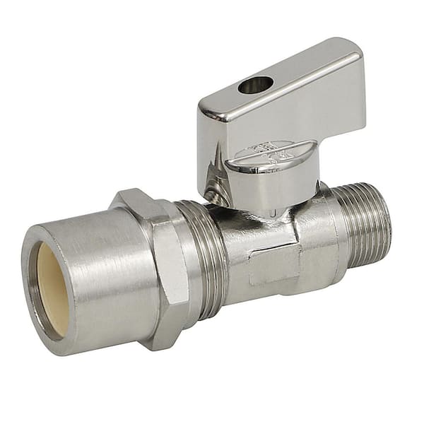 PLUMBFLEX 1/2 in. CPVC x 3/8 in. OD COMP Quarter Turn Straight Compact Supply Stop valve Lead Free Chrome Plated Brass