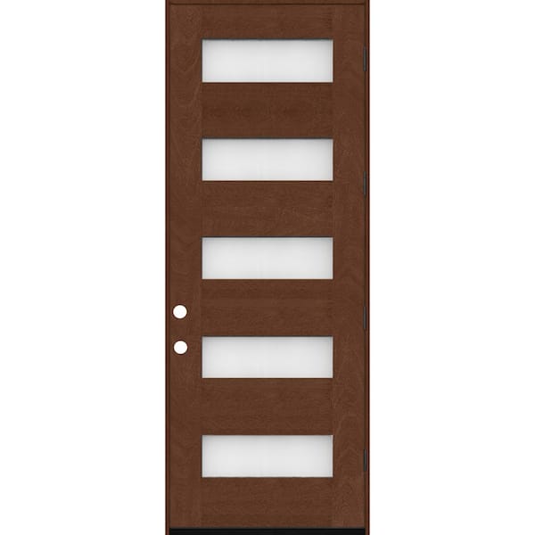 Steves & Sons Regency 36 in. x 80 in. 5L Modern Clear Glass LHOS Chestnut Stained Fiberglass Prehung Front Door