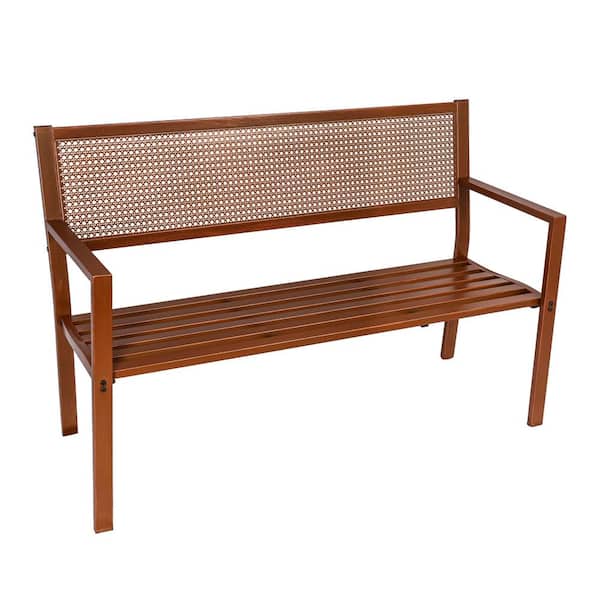 Evergreen Enterprises 48 in. Malibu 2-Person Brown Metal with Woven Polypropylene Caned Back Outdoor Bench