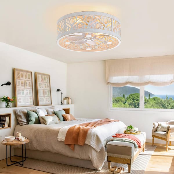 Breezary 16.5 in. Indoor Gold/White Flush Mount Enclosed Ceiling