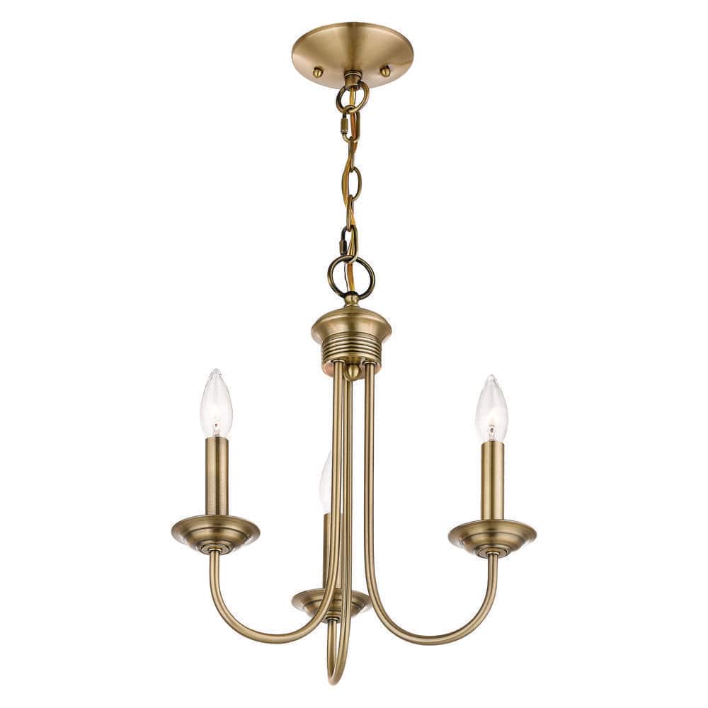 Estate Antique Brass 3-Light Mini Chandelier with Candelabra Bulbs