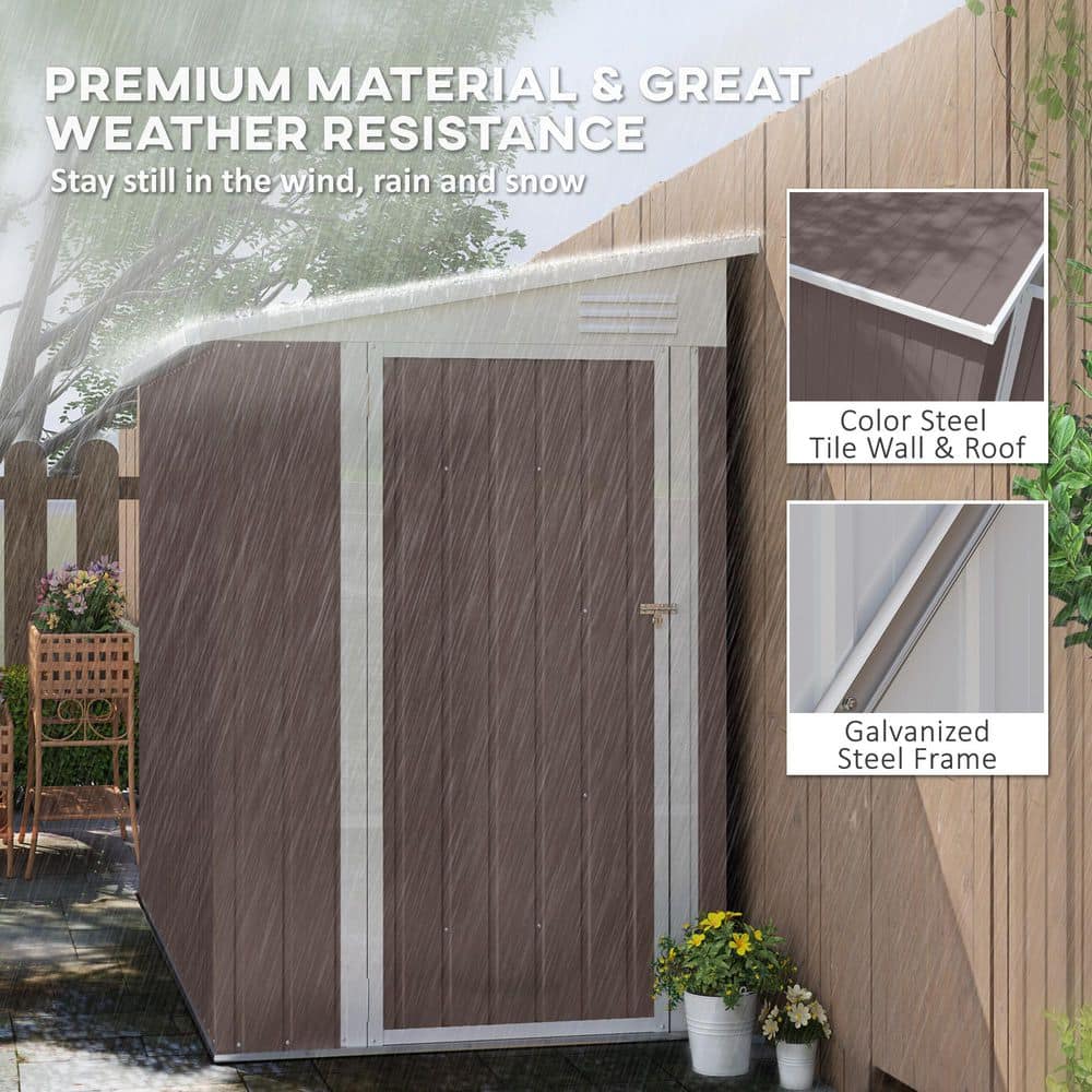 4' x 8' Brown Metal Lean-to Outdoor Storage Shed