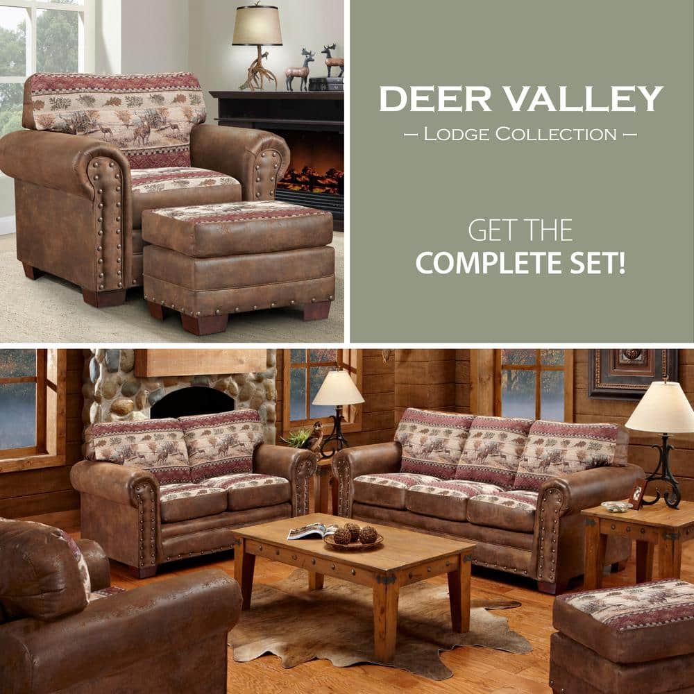 Deer Valley Rustic Lodge-Inspired Ottoman with Nailhead Accents