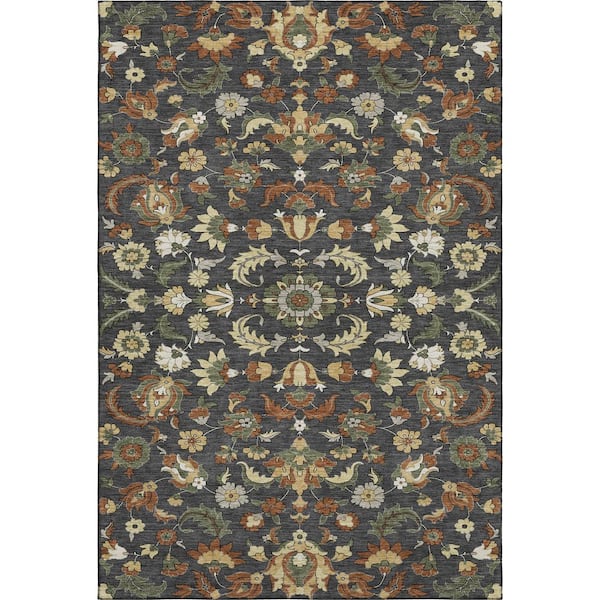 Mayfield Premium Machine Washable Abstract AMF2473 Charcoal 9 ft. x 12 ft. Area Rug