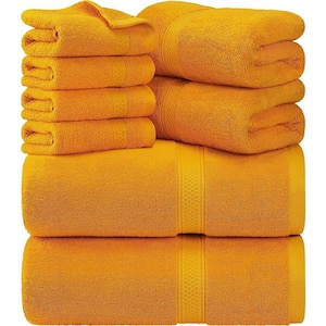 8-Piece Premium Towel with 2 Bath Towels, 2 Hand Towels and 4 Wash Cloths, 600 GSM 100% Cotton Highly Absorbent, Yellow