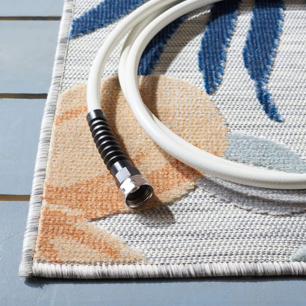 Grey and Rust Floral Washable Synthetic Area Rug
