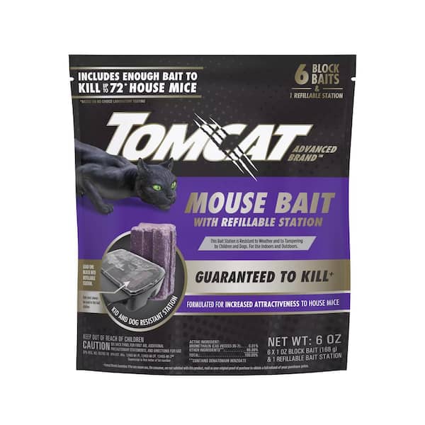 Advanced Brand Mouse Bait with Refillable Station, Indoor and Outdoor Use, 1 Station and 6 Poison Block Refills